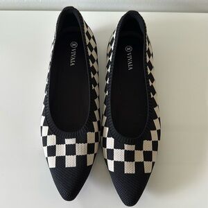 VIVAIA Pointed Toe Ballet Flats Shoes 40/9-9.5, Cream/Black Checkered